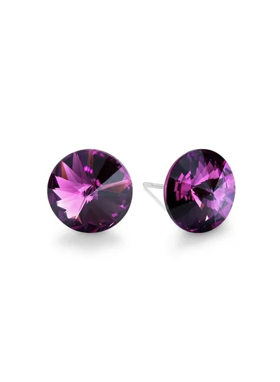 Seona Seona Ella 10mm Crystal Stud Earrings  – Hypoallergenic Stainless Steel Stud Earrings for Women, Elegant Crystal Rivoli Jewelry Earrings for Everyday and Special Occasions -  Amethyst